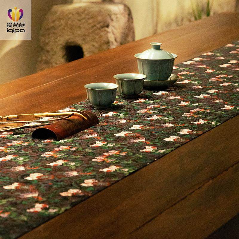 爱奇葩 设计师联名凝夜紫蒂莲桌旗中式茶桌垫布高端茶席桌布长条,居家布艺,桌旗,淘宝优惠券,粉丝福利购,淘宝优惠卷