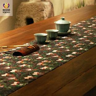 爱奇葩 设计师联名凝夜紫蒂莲桌旗中式茶桌垫布高端茶席桌布长条