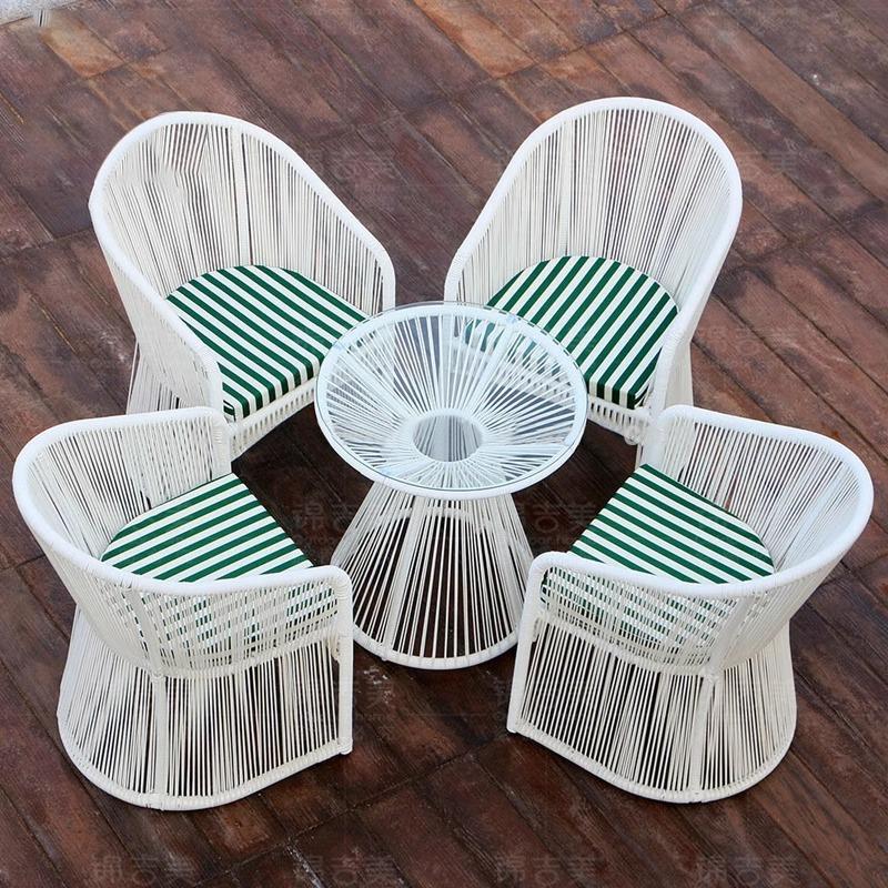 户外桌椅庭院露天防水防晒带伞藤编家具组合阳台休闲藤椅三件套