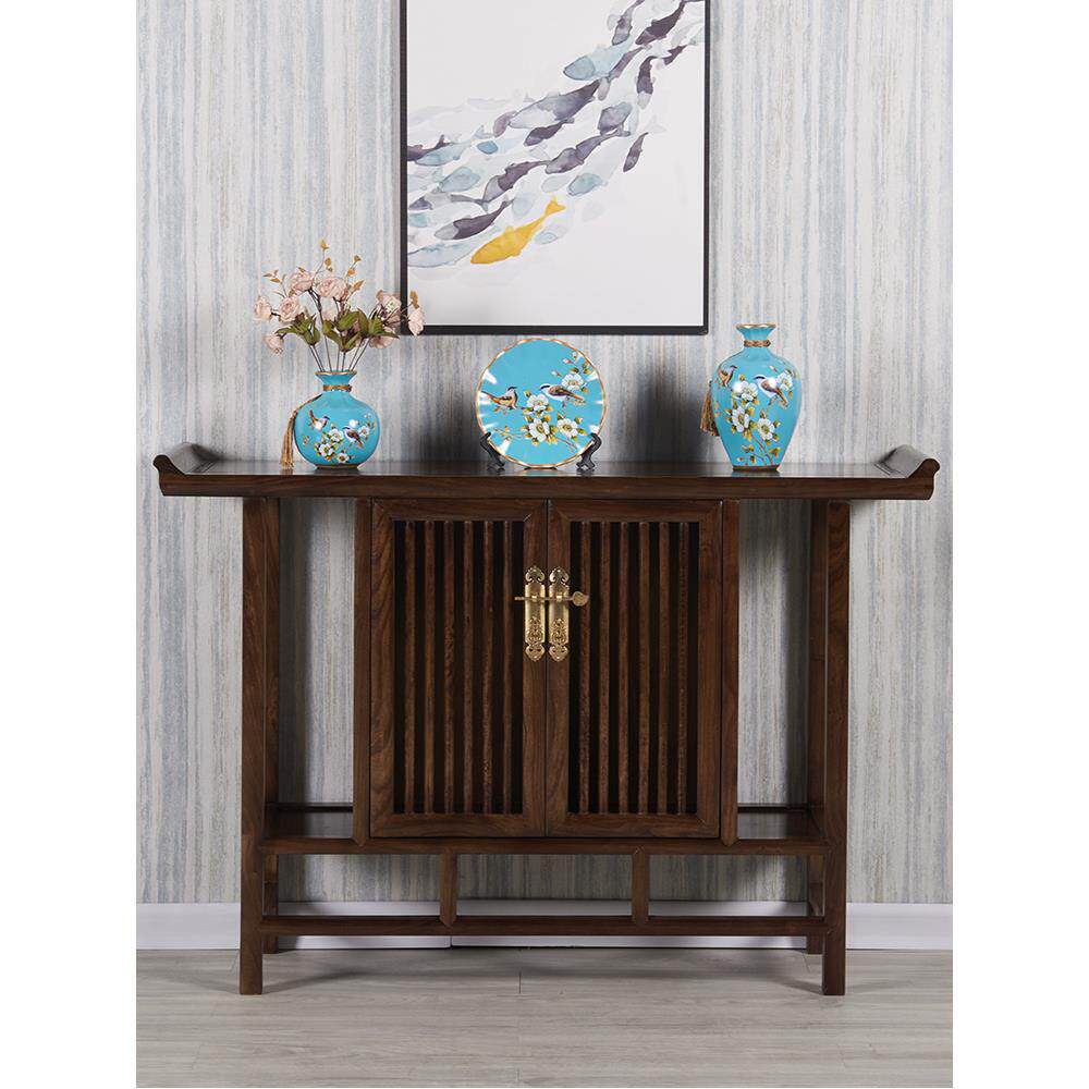 新中式玄关柜老榆木翘头案禅意条案端景台入户原木供桌门厅柜实木