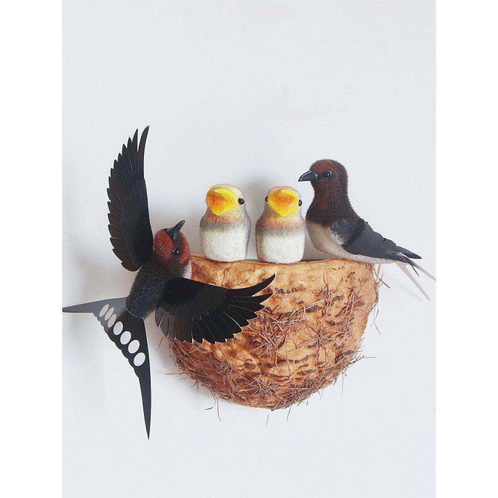 仿真燕子小鸟燕窝燕巢鸟窝壁挂式摆件装饰品软装饰品家居壁饰挂件