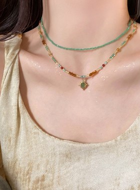 极速新中式小清新叠m戴串珠项链女2025新款民族风时尚百搭锁骨链