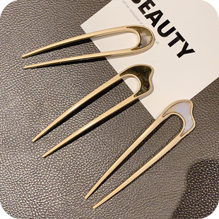 极速日式简约现代发簪金属盘发簪子u型小发钗古T风头饰日常百搭发