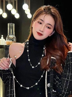 极速新中式珍珠h长款项链女2025新款毛衣颈链复古国风马面裙百搭