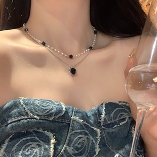 极速叠戴珍珠g爱心项链2025新款 轻奢小众设计花朵颈链毛衣链 爆款