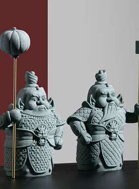 新品新中式护宅h门神哼哈二将摆件客厅门口玄关电视柜书房家居装