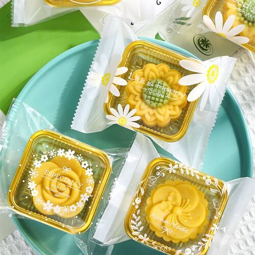 新品迷你月饼绿豆糕包装袋80克100g50Ig小冰皮月饼袋子透明花环机
