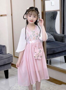 新品儿童衣服女童汉服夏装洋装2022年新款洋O派夏天雪纺古装仙女