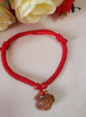 极速桃木花手链j葫芦貔貅婴儿童宝宝手工编织本命年女龙年朱砂红