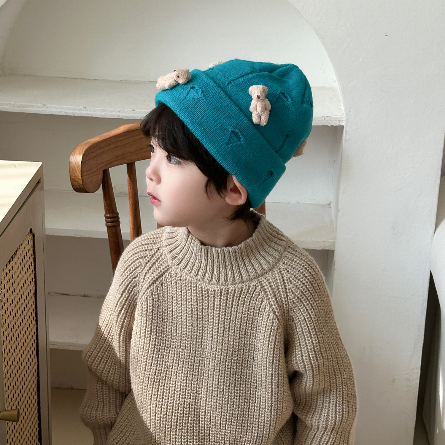 韩国时尚儿童帽子男童女孩洋气时髦好看的小熊痞帅宝宝针织毛线帽
