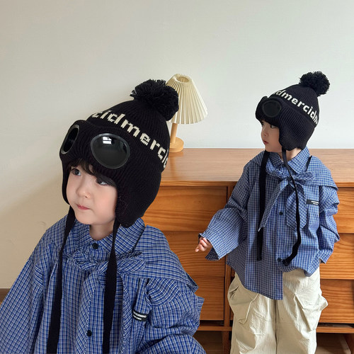 痞帅个性加绒儿童针织护耳帽男孩