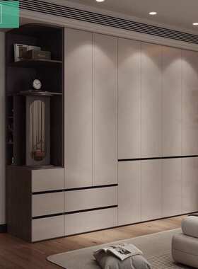 家用卧室衣柜分段式平开门家具简约灰色实木大衣橱25新款主卧衣柜