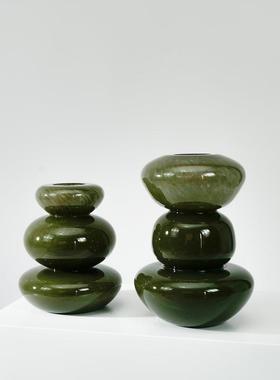 中古风极简甜甜圈绿色琉璃花瓶玻璃高级感陶瓷大小ins风高颜值