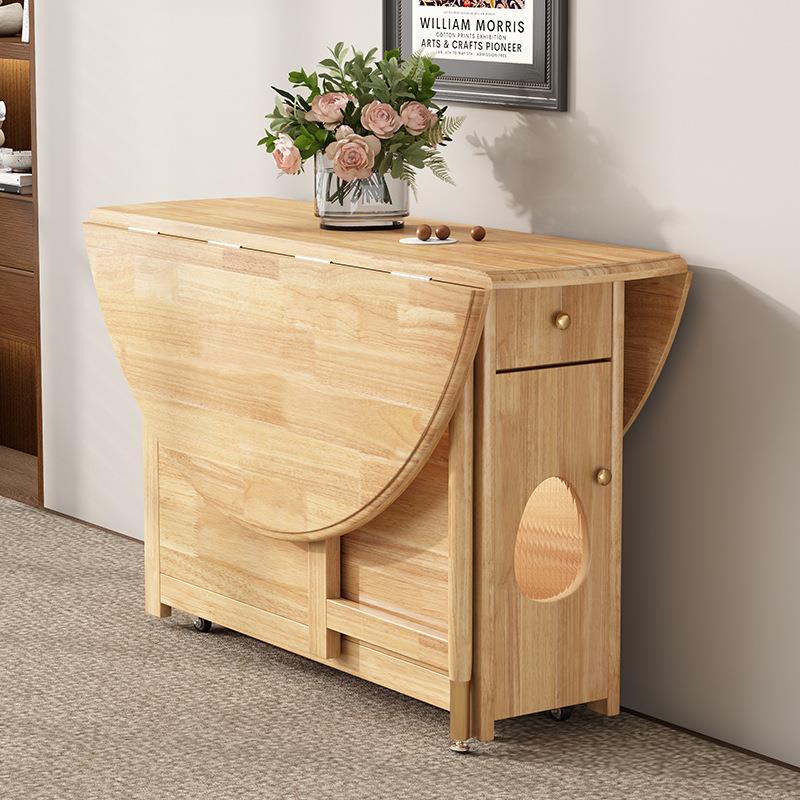 全实木折叠餐桌椅子组合小户型可移动中古风收纳家用可变形圆餐桌