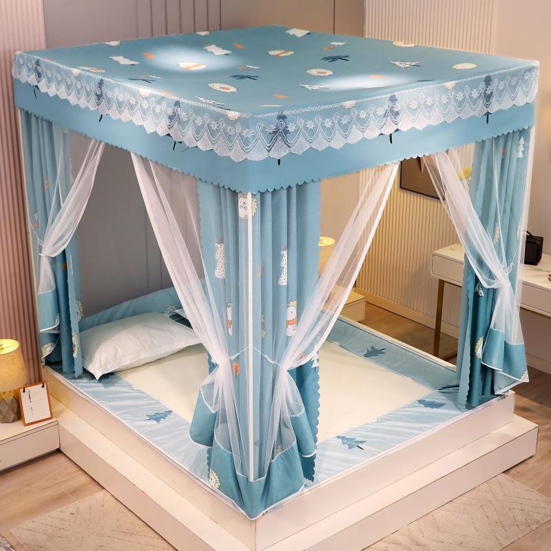 防尘遮光蚊帐坐床蚊帐防摔床帘式回底床笠式拉链方帐宫廷蚊帐三开
