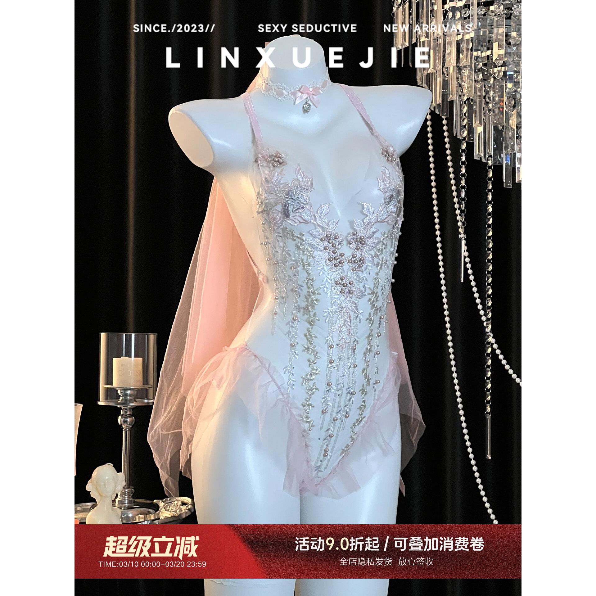 纯欲仙女风珍珠刺绣薄纱连体衣