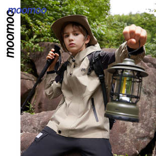 美特斯邦威儿童冲锋衣2025春季新款户外三防梭织登山服套装外套男