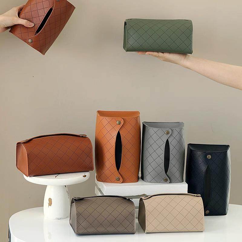 新款创意菱格环保pu皮客厅纸巾盒轻奢纸巾套简约家用防水抽纸盒