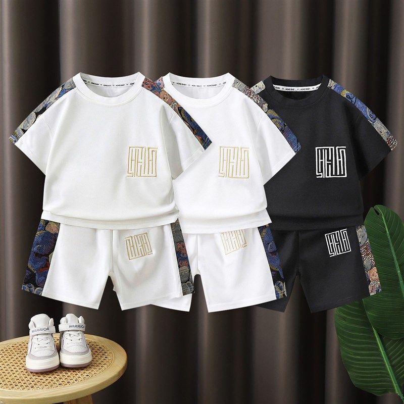 2025新款儿童国风刺绣短袖短裤套装男童夏季薄款洋气休闲两件套装,童装/婴儿装/亲子装,套装,淘宝优惠券,粉丝福利购,淘宝优惠卷