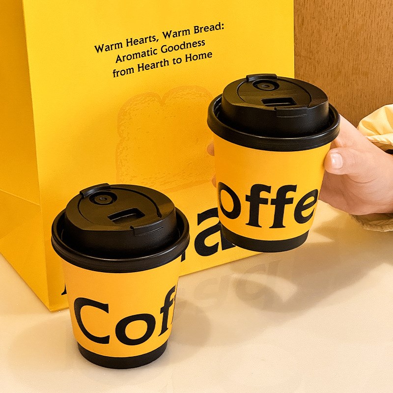 咖啡杯子一次性咖啡杯奶茶纸杯专用外带打包带盖商用热饮杯