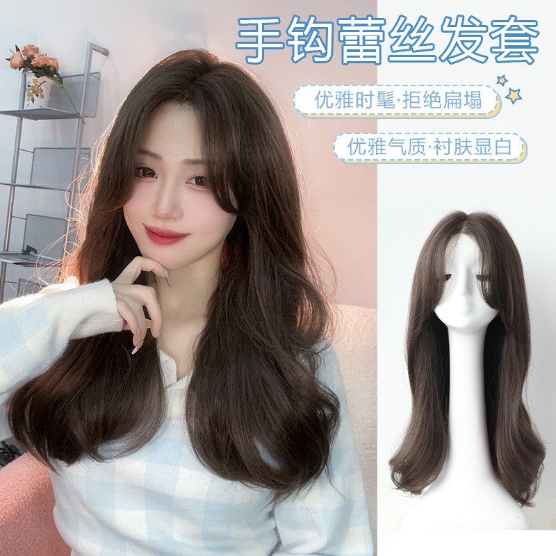 中分微卷发假发女长发前蕾丝假发套轻薄自然全头套气质蓬松长卷发