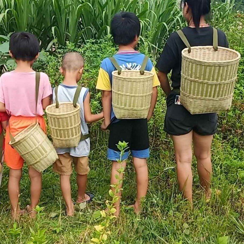 竹篓筐手工编织箩筐赶集采茶叶小背篓抓鱼装鱼竹T篓篮子篼舞蹈道