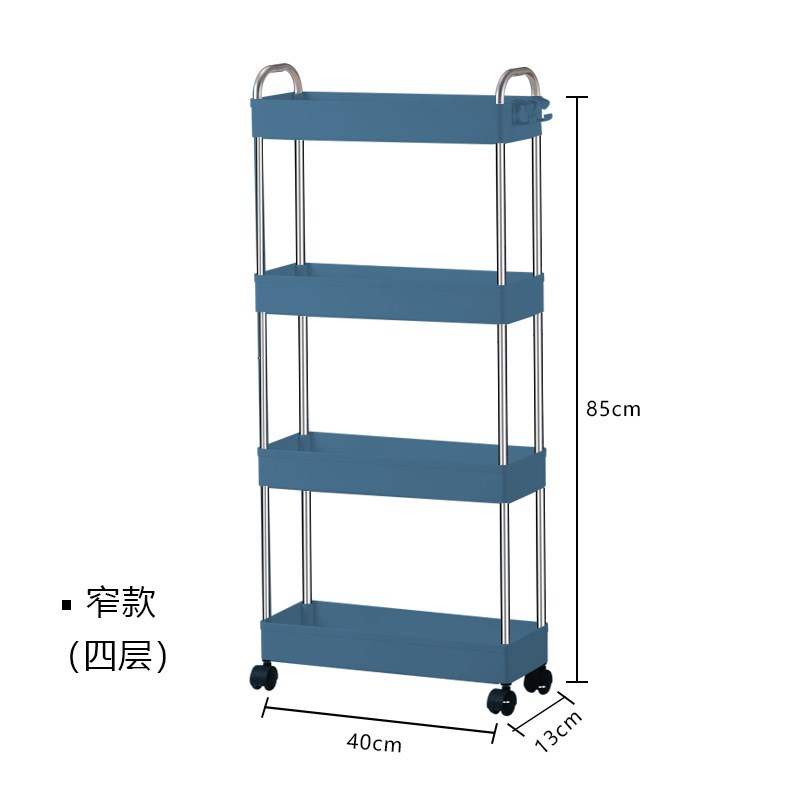 家用塑料不锈钢置物架厨房浴室收纳分层置物架带扶手滑轮收纳架