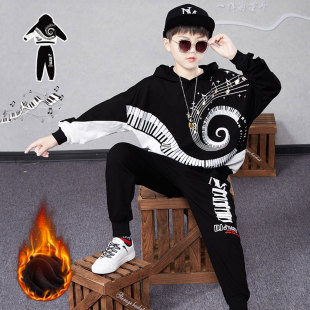 2023新款 童装 潮春秋款 学生春季 卫衣黑白男孩衣服 帅气套装 大童男装