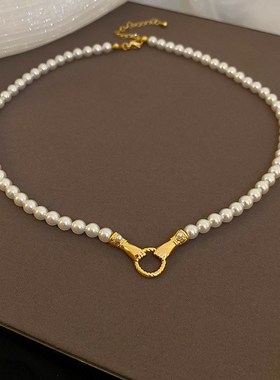 法式简约复古项链高级感时尚珍珠锁骨链小众时尚百搭项饰女