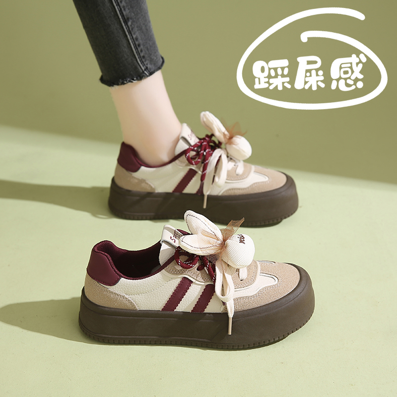 踩屎感真皮萌丑小白鞋女2024新款秋季运动鞋34码S学生休闲厚底板