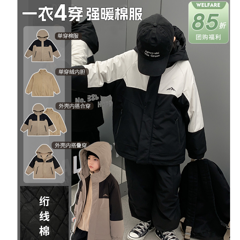源源家童装2023新款男童连帽棉服儿童棉衣冬季加S厚宝宝外套保暖