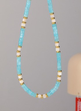 时尚个性蓝色天然石串珠项链女百搭高级感简约气质小众精致锁骨链