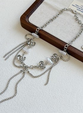 满钻流苏项链女 2024爆款甜酷轻奢小众设计感高级锁骨链 百搭颈链