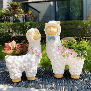 饰摆件院子造景布置 卡通羊驼真动物花盆花园户外庭院幼儿园装