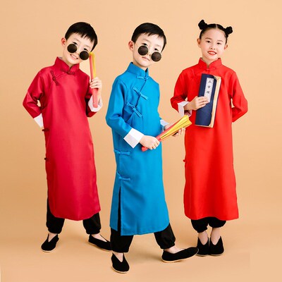 说书人演出服 儿童说书q人表演服男女童中式长袍 六一幼儿舞蹈服