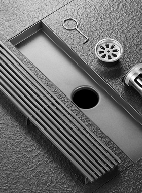 枪灰色卫b生间长条形地漏防臭防虫大排量浴室不锈钢排水槽304加厚