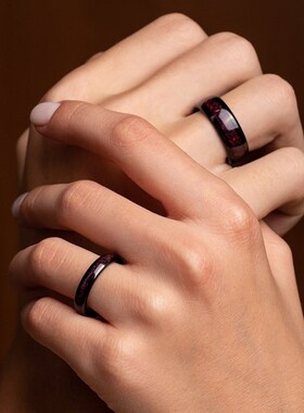 独特的红蛋白石结婚戒指他和她的结婚戒指情侣戒指