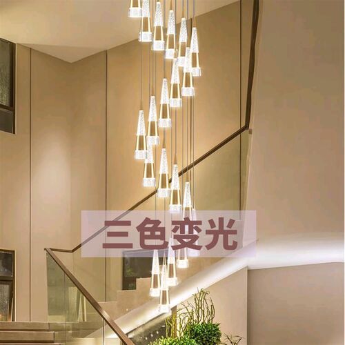复式楼梯吊灯长吊灯旋转北欧后A现代简约轻奢别墅中空圆环吊顶吊