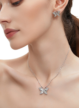 CUSSK银色蝴蝶吊坠项链女小众设计高级轻奢气质百搭锁骨链清冷感