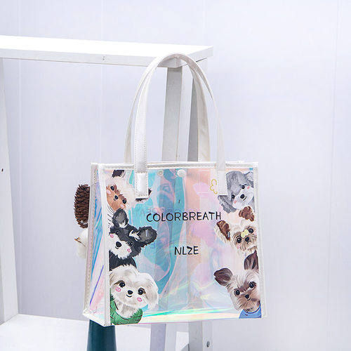 卡通可爱透明镭射包包女手提袋