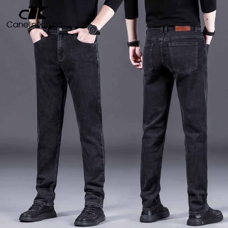 Canelin Kiskha高品质爆款冬季男加绒加厚直筒商务修身休闲牛仔裤