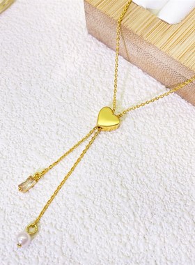 春夏爆款简约气质爱心Y字项链女铜镀真金轻奢小众可调节锁骨链