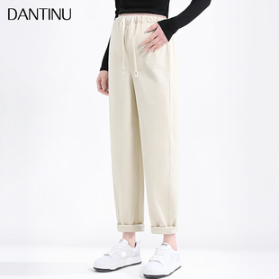 子2024春秋新款 春夏季 外穿大码 老爹裤 抽绳宽松哈伦直筒薄款 孕妇裤