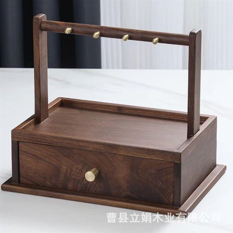 木质收纳架钥匙架玄关储物架桌面木制整理架带抽屉木架实木置物架