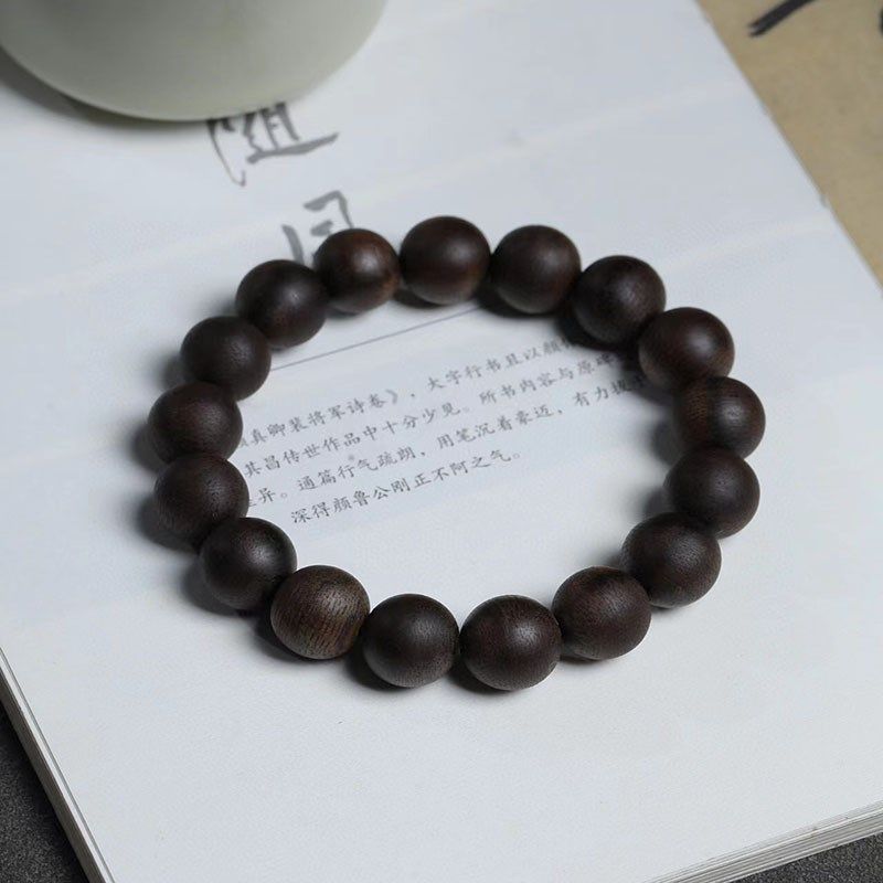 文莱黑棋沉香沉水 手串12mm单圈沉香佛珠手串木质情侣款文玩手链