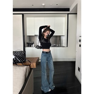 Xinlei Lin 星空闪闪烫钻微喇直筒显瘦中低腰全棉牛仔裤长裤女秋