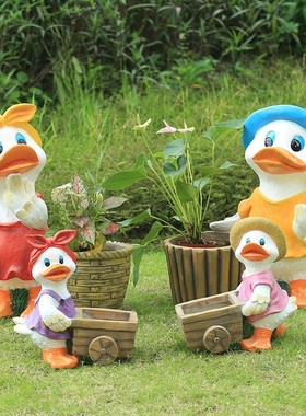 户外花园林儿童落地n商场幼儿园卡通鸭子花缸玻璃钢雕塑摆件装饰