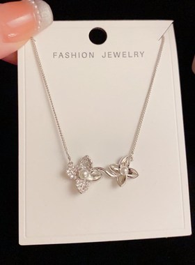 韩式时尚精致甜美百搭锆石双花项链小众轻奢设计高级感网红锁骨链