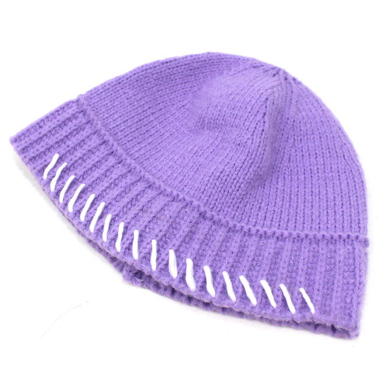 韩版保暖冬帽条纹针织帽子女士毛线无檐套头帽外贸女帽时尚桶帽