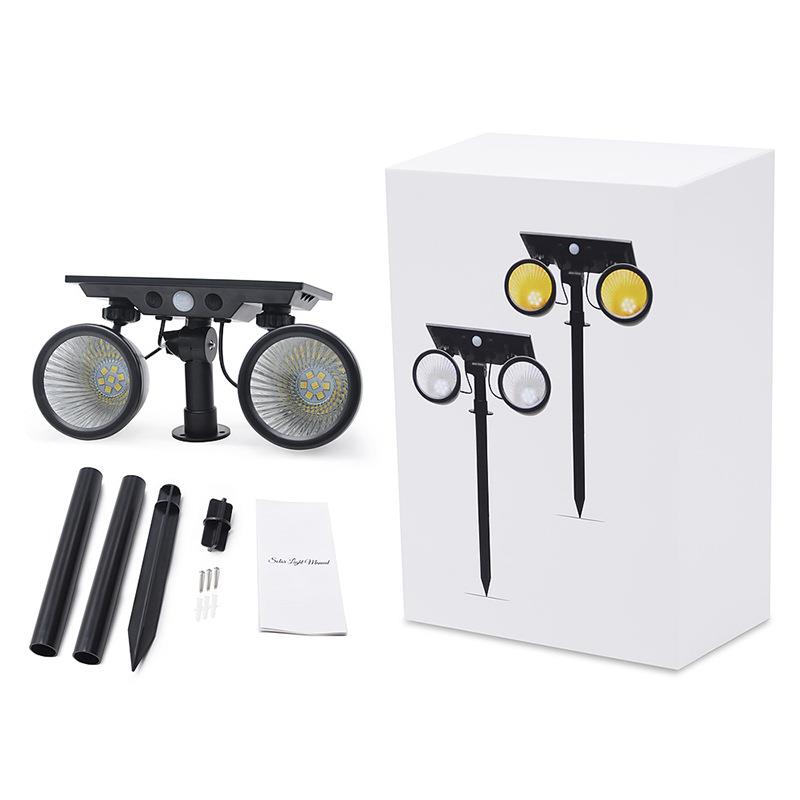 太阳能LED射灯一体双灯双色可360度调节人体感应插地草坪灯庭院灯